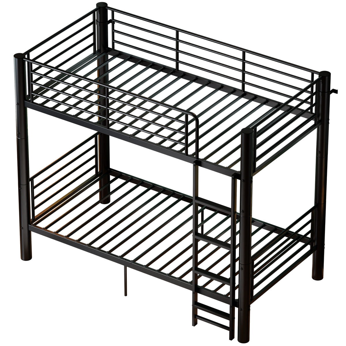Metal Twin Over Twin Bunk Bed, Convertible into 2 Separate Twin Beds, 13.78" Full-Length Guardrails, Extra-Wide Ladder, Anti-Tip Brackets, Black Bunk Bed Frame for Kids, Teens & Adults