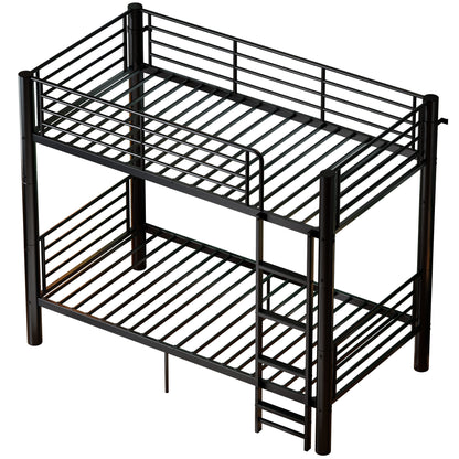 Metal Twin Over Twin Bunk Bed, Convertible into 2 Separate Twin Beds, 13.78" Full-Length Guardrails, Extra-Wide Ladder, Anti-Tip Brackets, Black Bunk Bed Frame for Kids, Teens & Adults