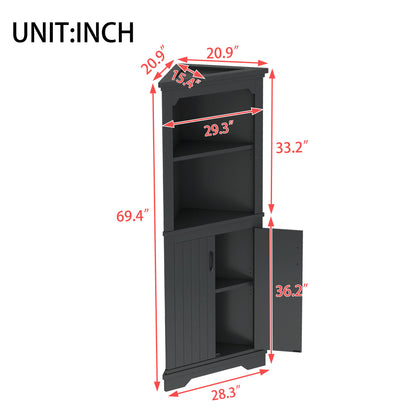 Tall Corner Cabinet with Doors, Dining Room or Kitchen, Black
