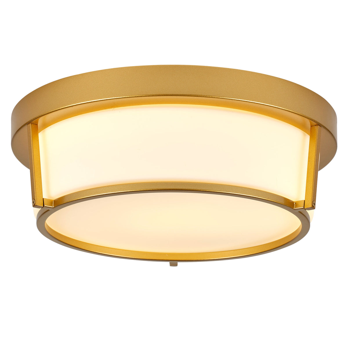 13.58" Flush Mount LED Ceiling Light, Brushed Gold Metal Frame with Glass Shade, No Remote Control