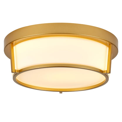 13.58" Flush Mount LED Ceiling Light, Brushed Gold Metal Frame with Glass Shade, No Remote Control