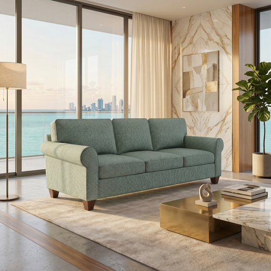 Augusta Sofa – Made in USA, Custom Fabric Options, Classic Sofa Wholesale Furniture - Leslie Robins Egg - Fabric
