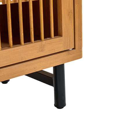 Walnut Modern Shoe Cabinet with Louver Doors, 6-Tier Entryway Organizer with Adjustable Shelves, MDF and Iron Construction, Natural Finish
