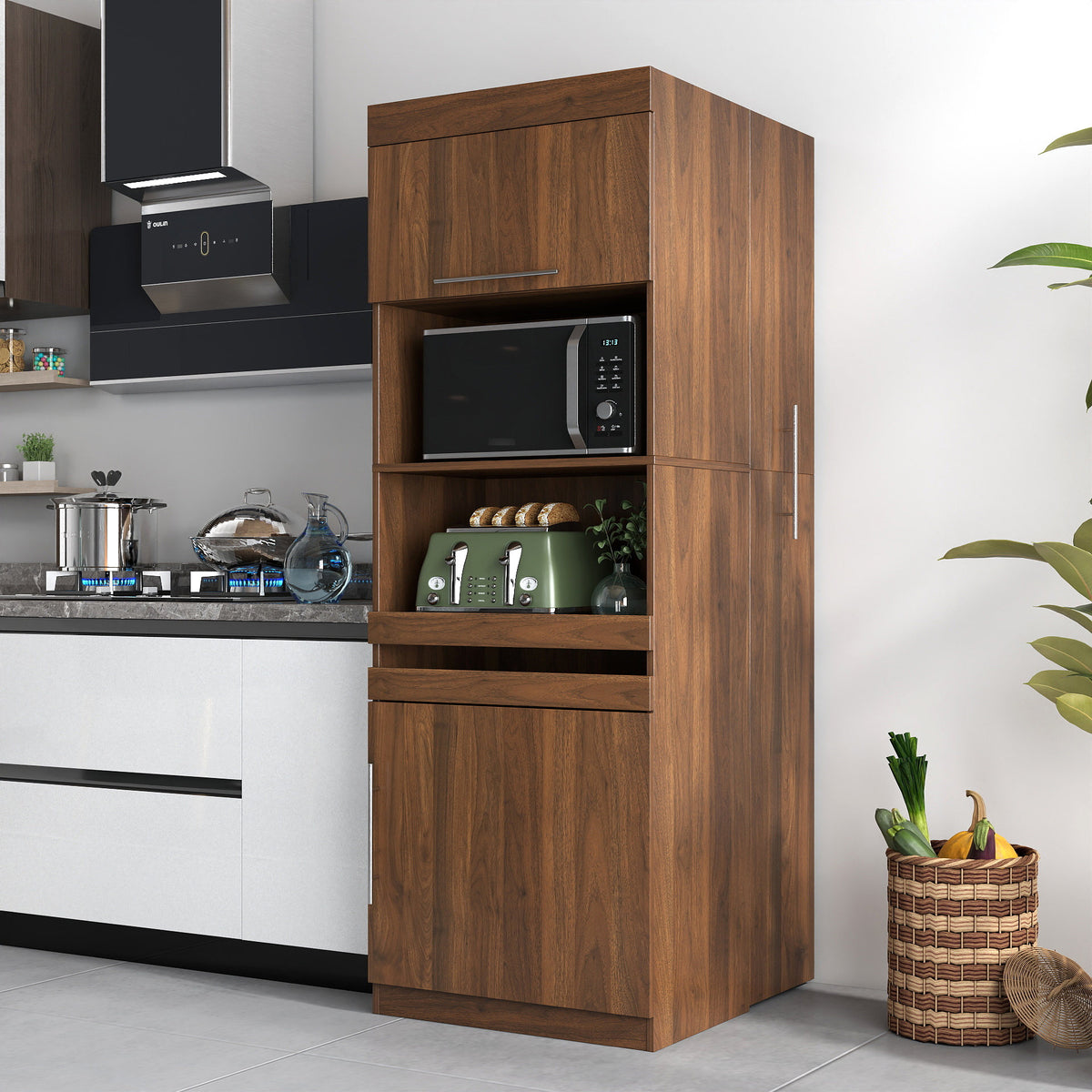 66.93 in Tall Kitchen Pantry Cabinet, Freestanding Kitchen Storage Cabinet  with multi-functional pull-out multi-tier storage shelfhelves , Tall Food Pantry Cupboard with Door