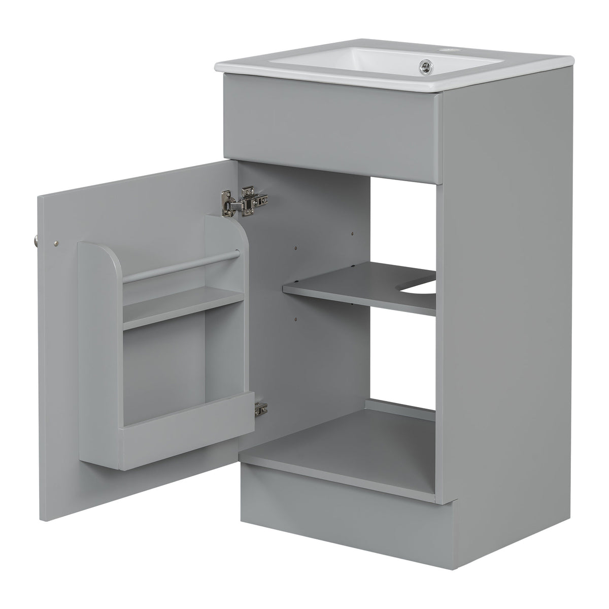 [Video] 18" Bathroom Vanity with Sink, Vanity Cabinet with Door Shelf and Adjustable Shelf, Grey