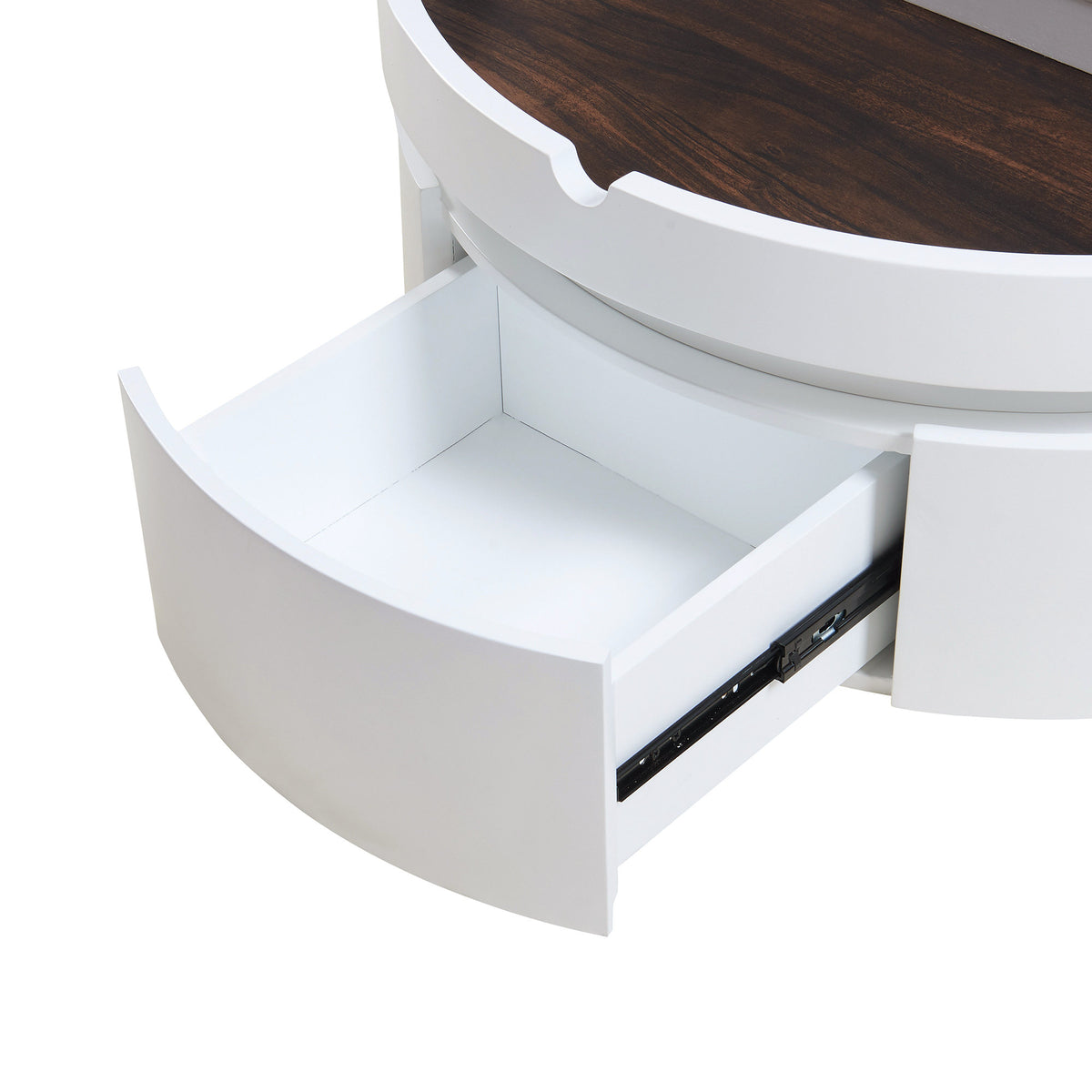 White Round Lift Coffee Table with 1 Drawer in 29.5', Marble Veneer and Wood Grain Tabletop