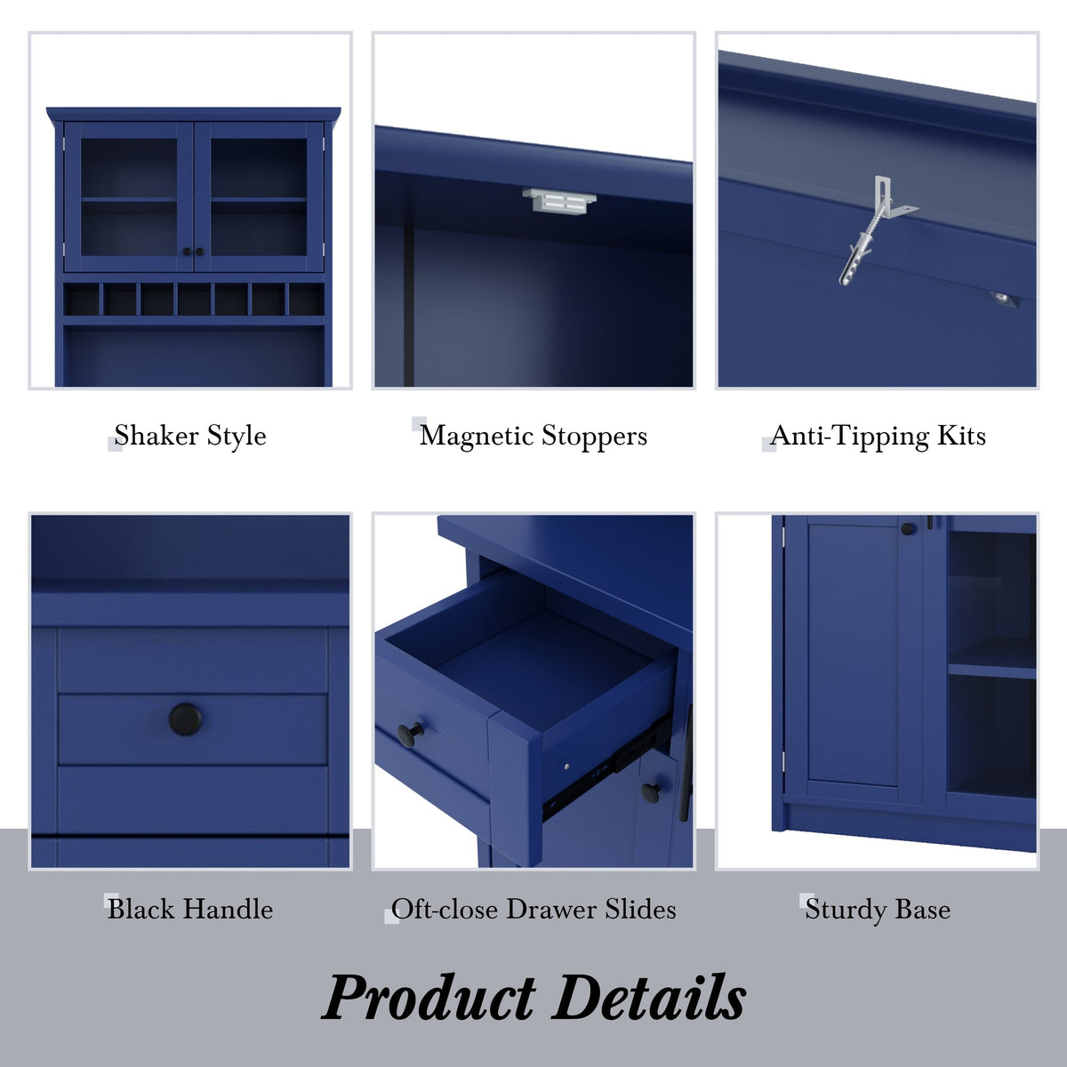 [Assembly Video Provided] TOPMAX Farmhouse 35.4x17.7x74.8inch Freestanding Buffet with Hutch – Blue