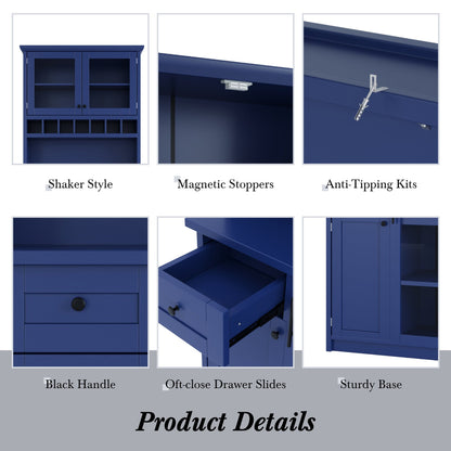 [Assembly Video Provided] TOPMAX Farmhouse 35.4x17.7x74.8inch Freestanding Buffet with Hutch – Blue