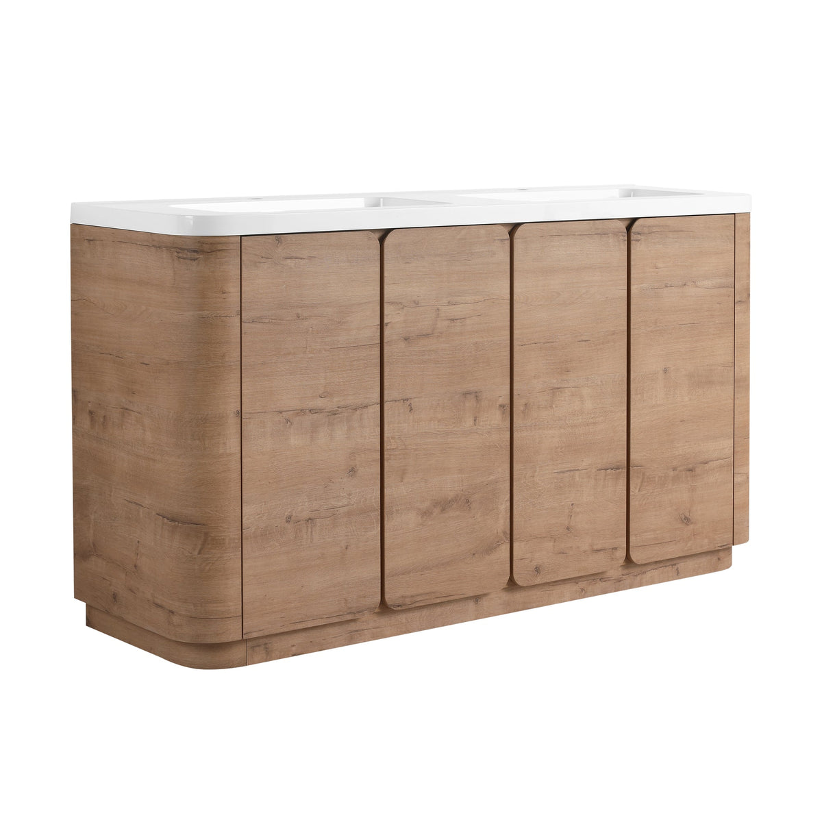 60'' Freestanding Bathroom Vanity with White Resin Sink, 4-Soft-Close Door, KD-Packing, Plywood, Imitative Oak