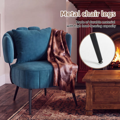 Decorative armchair with a spring seat cushion and slipcover, Chenille living room tub chair, comfortable modern sofa armchair, ideal for reading in small bedrooms, Blue