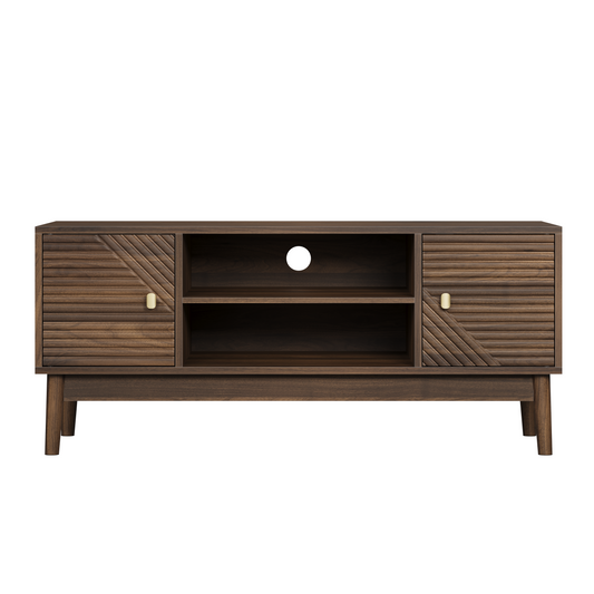 Mid-Century Modern TV Stand for 32/45 inch TV, Walnut MDF Entertainment Center with Storage, 43.31 inch Media Console Table for Living Room and Bedroom