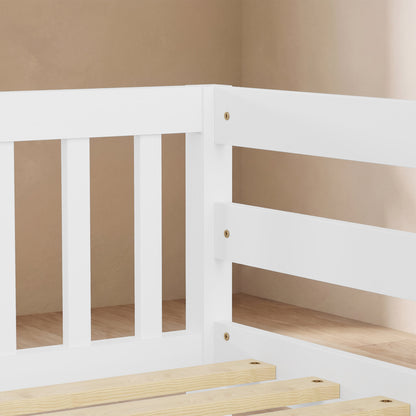 Twin Over Full Floor Bunk Bed with Ladder and Bookshelf, Space-Saving, Noise-Free, No Box Spring Needed,White