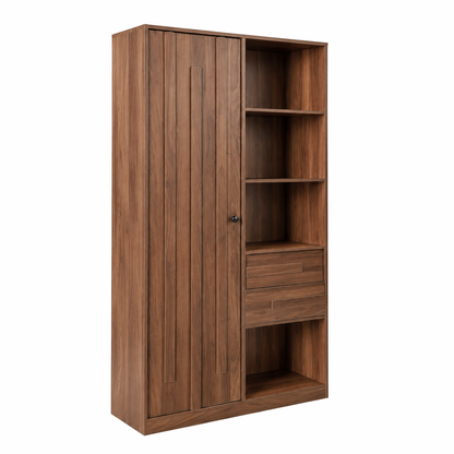 Freestanding Storage Cabinet, Tall cabinet with fluted Door, 2 Drawers & Open Shelves, Multi-Purpose Organizer for Bedroom, Living Room, Entryway