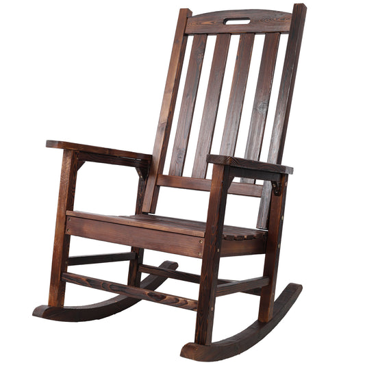 Wooden Oversized Porch Rocker Chair With Wide Seat and Tall Backrest, High Back Smooth Rocking Chairs for Outdoor & Indoor, brown color