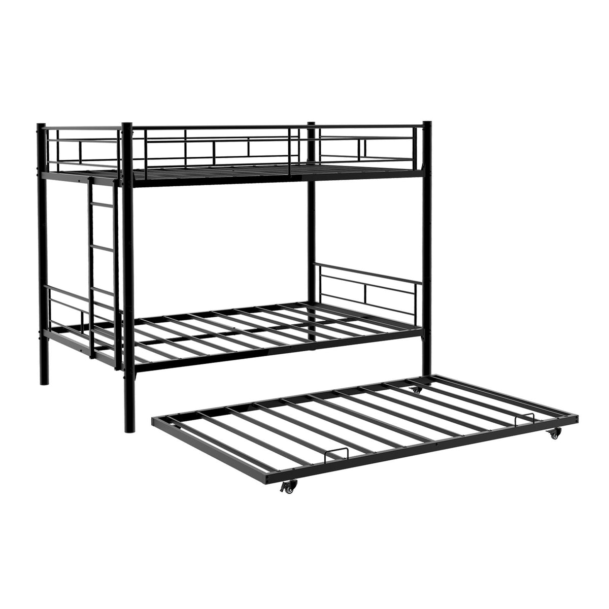 Heavy-duty Sturdy Metal Twin over Twin Bunk Bed with Noise Reduction, Safety Guardrail, No Box Spring Needed, Black