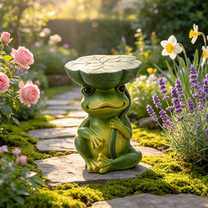 13.5' Sculptures Garden Statues, Frog Stool Garden Statue, Magnesium Oxide Stone Composite Outdoor Stool Decor for Yard Patio Garden, Ideal Gift for Garden & Backyard Decoration