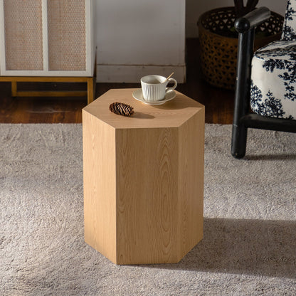 Hexagon MDF Coffee Table - Nature Wood Grain Sticker Side Table, Modern Fully Assembled End Table for Small Spaces (Living Room/Bedroom, 15.75"×13.58"×18.9")