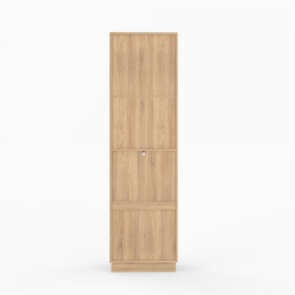 Tall Narrow Fluted Storage Cabinet with 10-Gallon Hidden Trash Bin Compartment, Freestanding Cabinet, Fixed Open Shelves & Drawer, Anti‑Tip for Kitchen Home‑Office Living Room (Trash Can NOT Included)