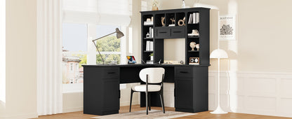 L-shaped computer desk with 2 cabinets and 2 drawers underneath the table