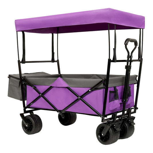 480Lbs Collapsible Wagon with Canopy, Wagon Stroller with 7" All-Terrain Wheels, Lightweight Foldable Wagon, Large Capacity for Camping