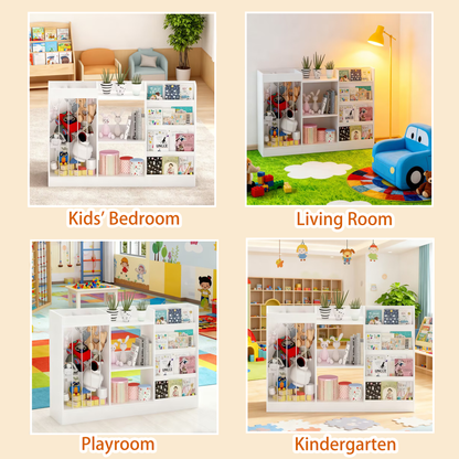 Kids Bookshelf and Toy Storage, 3-Tier Book Shelf, Sling Baby Bookcase with Stuffed Animal Storage, Toddler Montessori Bookshelf