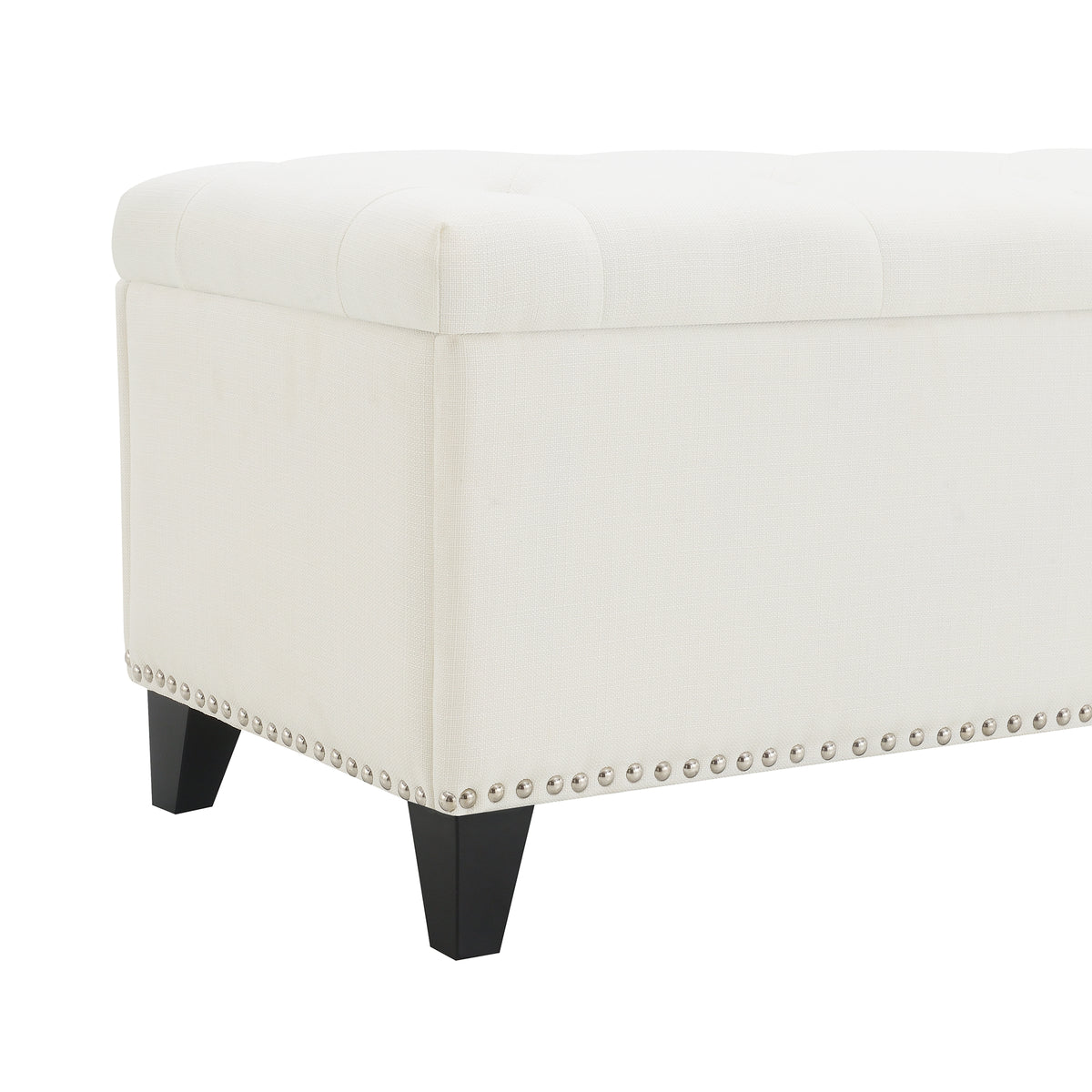 Beige Linen Button-Tufted Storage Ottoman with Safety Close Hinge, 47.5" x 16.5" x 16.25", Plywood Frame, High-Density Foam Cushion