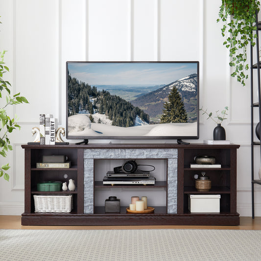 Large Faux Stacked Stone TV Stnad, Desk Storage Rack, Media Console Table with Large Storage Cabinet,Modern TV Media Entertaionment Stand,Cherry, 70.12'W*15.35'D*25.83'H