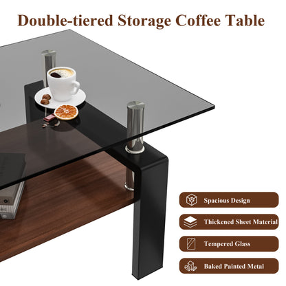 Modern Rectangular Coffee Table with Tempered Gray Glass Top and MDF Layer - Table