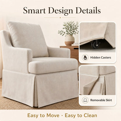 Upholstered Dining Chairs Set of 1, Modern Kitchen Chair Dining Room Chair with 4 Casters, Linen Armchair for Bedroom Reading Room Living Room, Beige