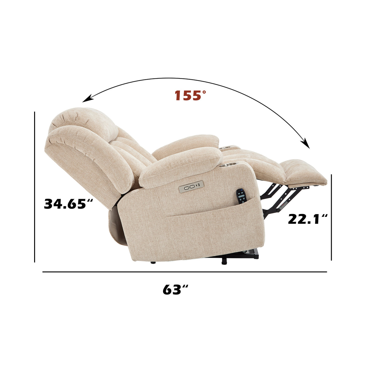 Up to 350 LBS Chenille Power Lift Recliner Chair, Heavy Duty Motion Mechanism with 8-Point Vibration Massage and Lumbar Heating, USB and Type-C Ports, Stainless Steel Cup Holders, Beige