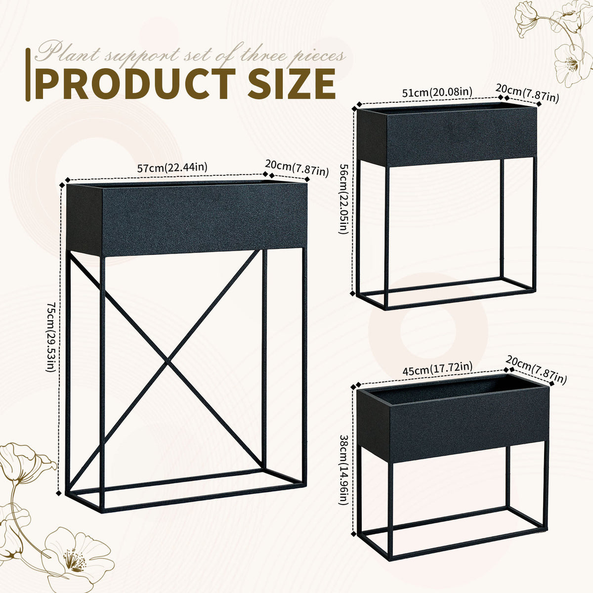 3‑Pack Pre‑Assembled Metal Raised Garden Bed Planter Stand with Non‑Woven Liner, UV‑Resistant Coated Elevated Flower Herb Planter Box, Modern Rectangular Plant Holder for Patio Balcony Backyard Indoor
