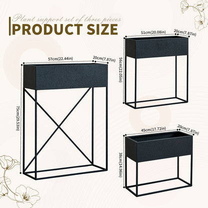 3‑Pack Pre‑Assembled Metal Raised Garden Bed Planter Stand with Non‑Woven Liner, UV‑Resistant Coated Elevated Flower Herb Planter Box, Modern Rectangular Plant Holder for Patio Balcony Backyard Indoor