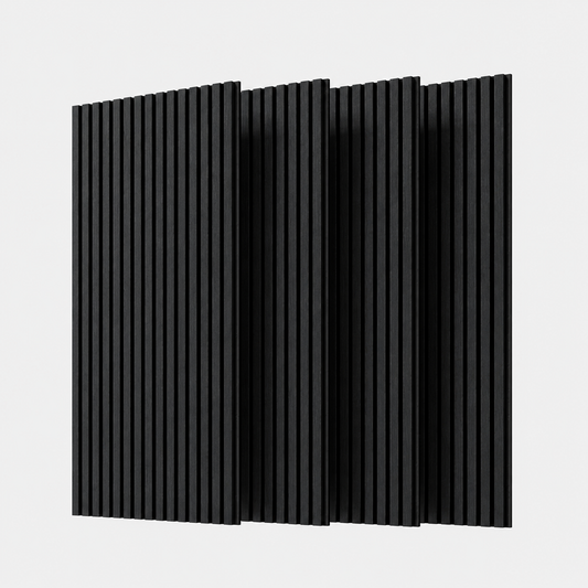 Wood Panels for Wall Slat Wall Panels, 4PC Wood Slat Acoustic Panels for Wall and Ceiling - 3D Fluted Sound Absorbing Panel with Three Sides Fully Wrapped on  Wood Finish -45.27''X23.62''(black)