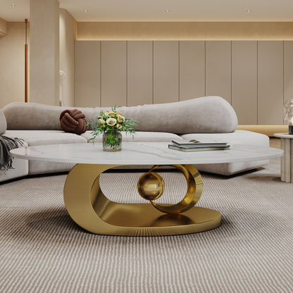 Modern Faux Marble Coffee Table, Sintered Stone Contemporary Tables with Stainless Steel Base