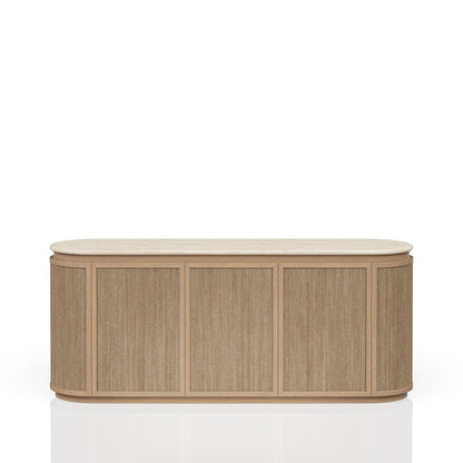 Transitional Stone Top Rope Front Server in Warm Toffee with Solid Wood and MDF Construction, 72-Inch