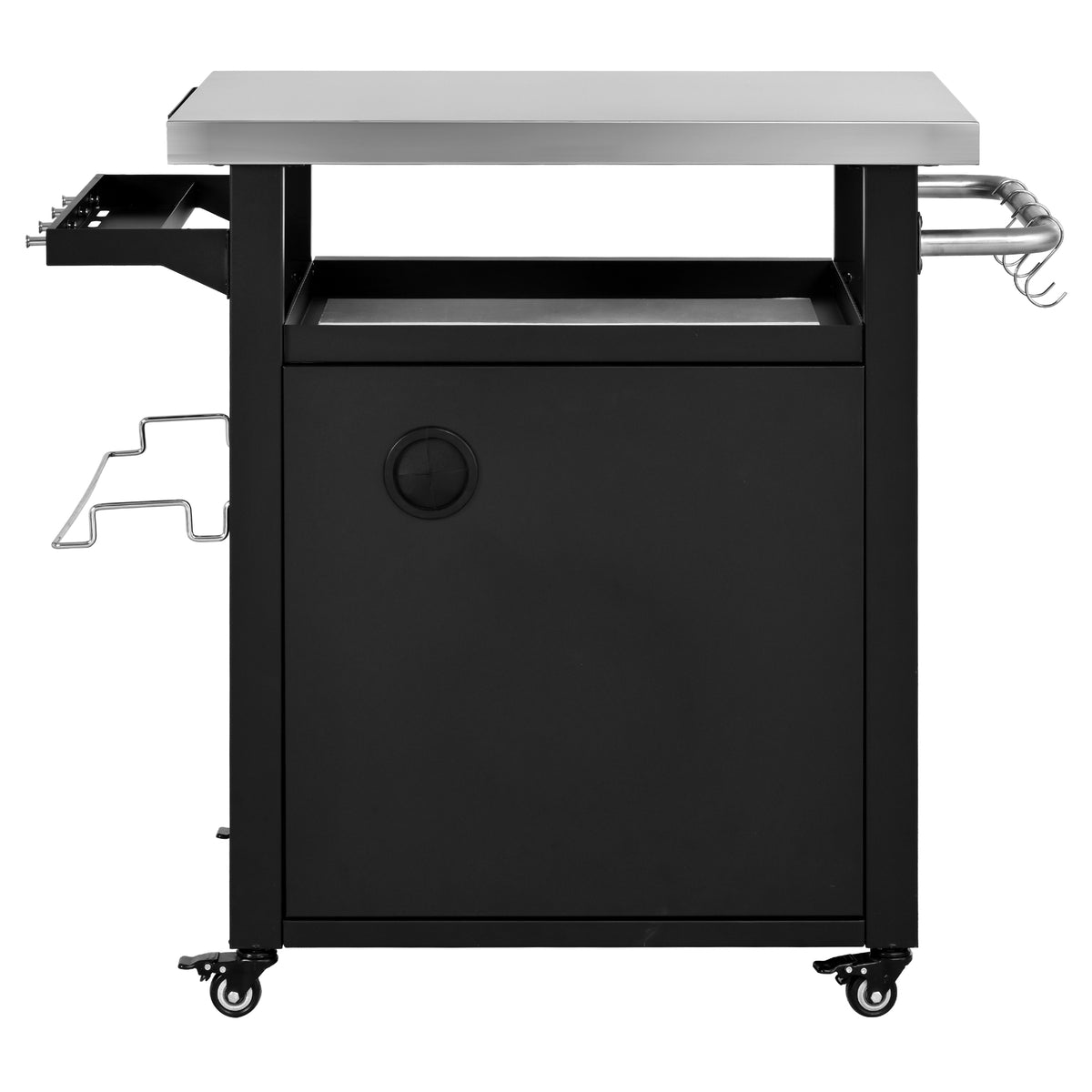 K&K 39.5" Outdoor Grill Cart with Storage Cabinet, Outdoor Bar Cart Pizza Oven Table with Wheels, Stainless Steel Top