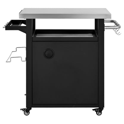 K&K 39.5" Outdoor Grill Cart with Storage Cabinet, Outdoor Bar Cart Pizza Oven Table with Wheels, Stainless Steel Top