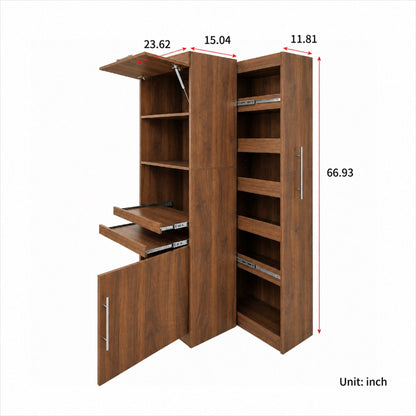 66.93 in Tall Kitchen Pantry Cabinet, Freestanding Kitchen Storage Cabinet  with multi-functional pull-out multi-tier storage shelfhelves , Tall Food Pantry Cupboard with Door