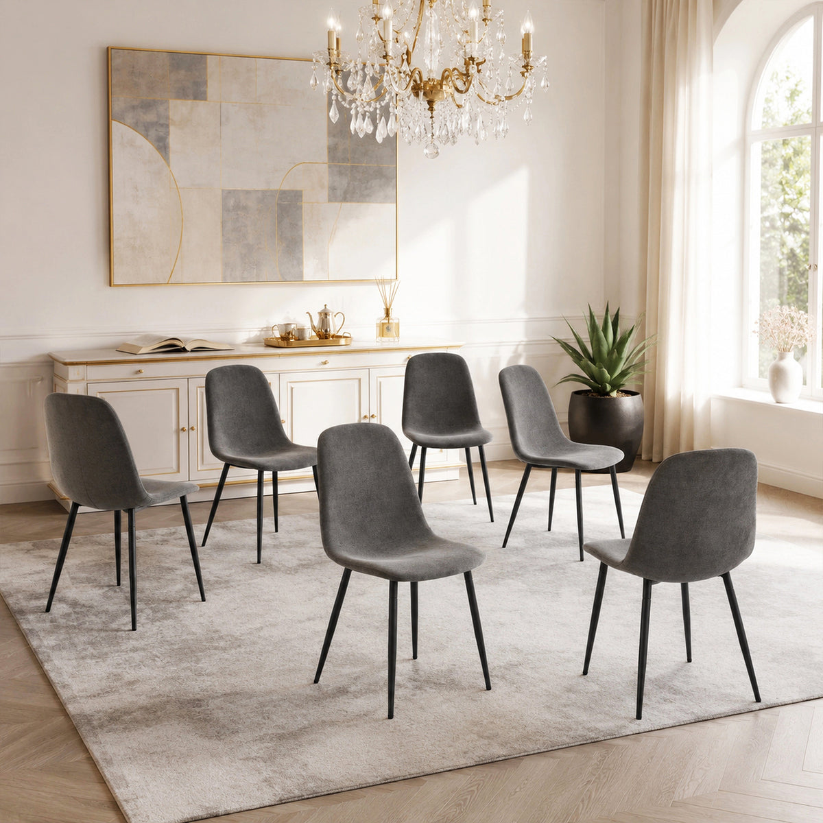 Comfortable Linen-Cotton Dining Chair Set - Six Pieces in Dark Gray.Integrated Seat and Backrest,Linen-Cotton Material,Modern Home Matching.W1151124300