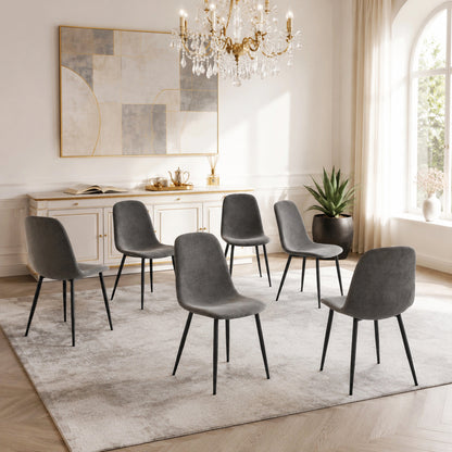 Comfortable Linen-Cotton Dining Chair Set - Six Pieces in Dark Gray.Integrated Seat and Backrest,Linen-Cotton Material,Modern Home Matching.W1151124300