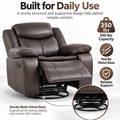 Faux Leather Swivel Recliner Chair, Manual Reclining Armchair with 360° Swivel Base, Padded Backrest & Armrests