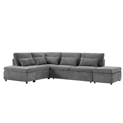 [VIDEO]107'' Sectional Sleeper Sofa Bed with Pull Out Couch, L-shaped with Adjustable Armrest, USB&Type-C Charging