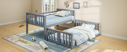 Twin Over Twin Bunk Bed with Ladder, Gray (Old SKU:N708P242163E)