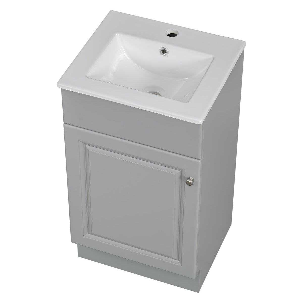[Video] 18" Bathroom Vanity with Sink, Vanity Cabinet with Door Shelf and Adjustable Shelf, Grey