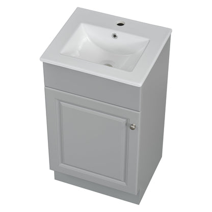 [Video] 18" Bathroom Vanity with Sink, Vanity Cabinet with Door Shelf and Adjustable Shelf, Grey