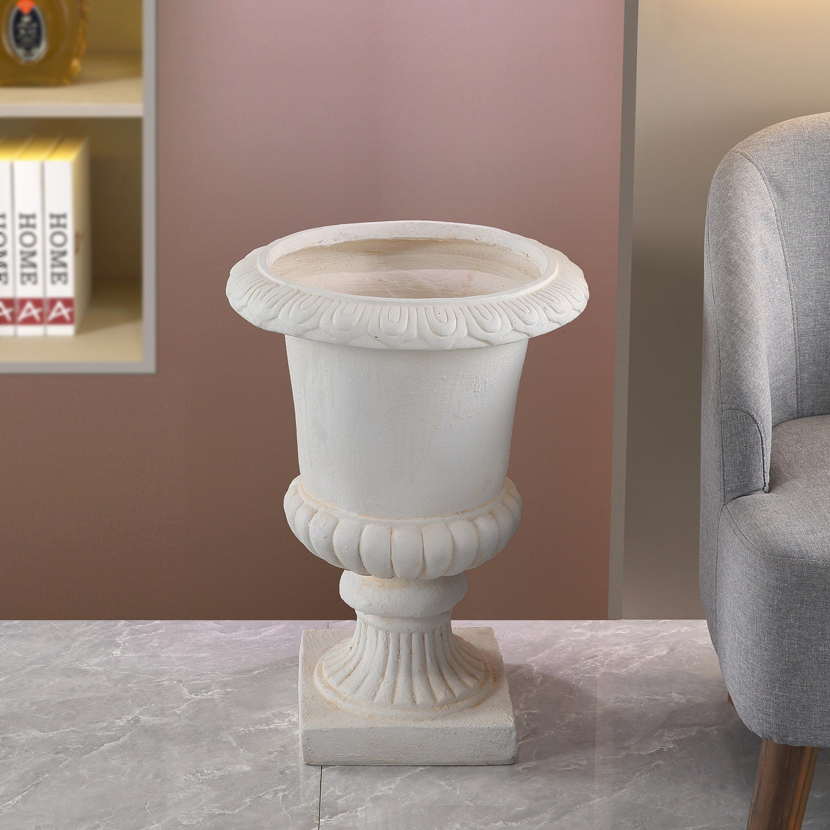 Classical Urn Shaped Planter Pot, MgO Faux Stone Decorative Flower Vase, Indoor & Outdoor Plant Container for Garden Patio Yard, Top Dia 16.93" x H 23.62"