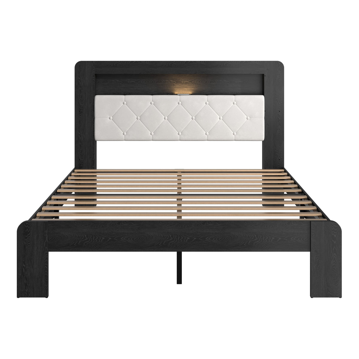 Queen Platform Bed Frame, Black Wood Look Frame with Soft Velvet , Sturdy Wood Slat Support System, Easy to Assemble, No Box Spring Required, Luxury Bedroom Furniture