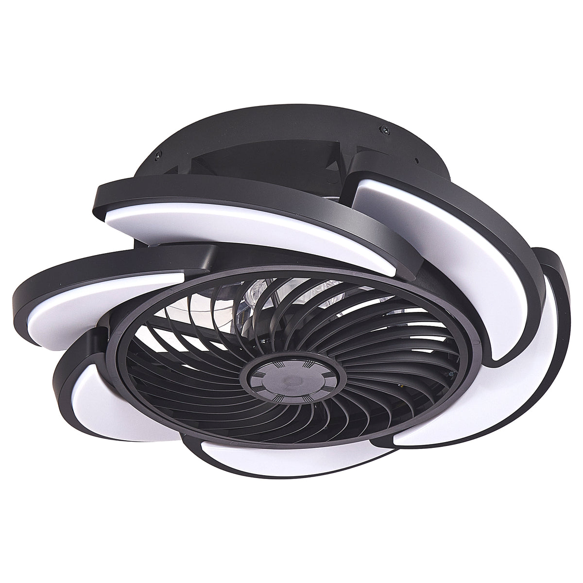Black Bladeless Ceiling Fan with Remote Control, 6 Speeds Dimmable Light, Enclosed Low Profile for Bedroom Living Room, 17-Inch