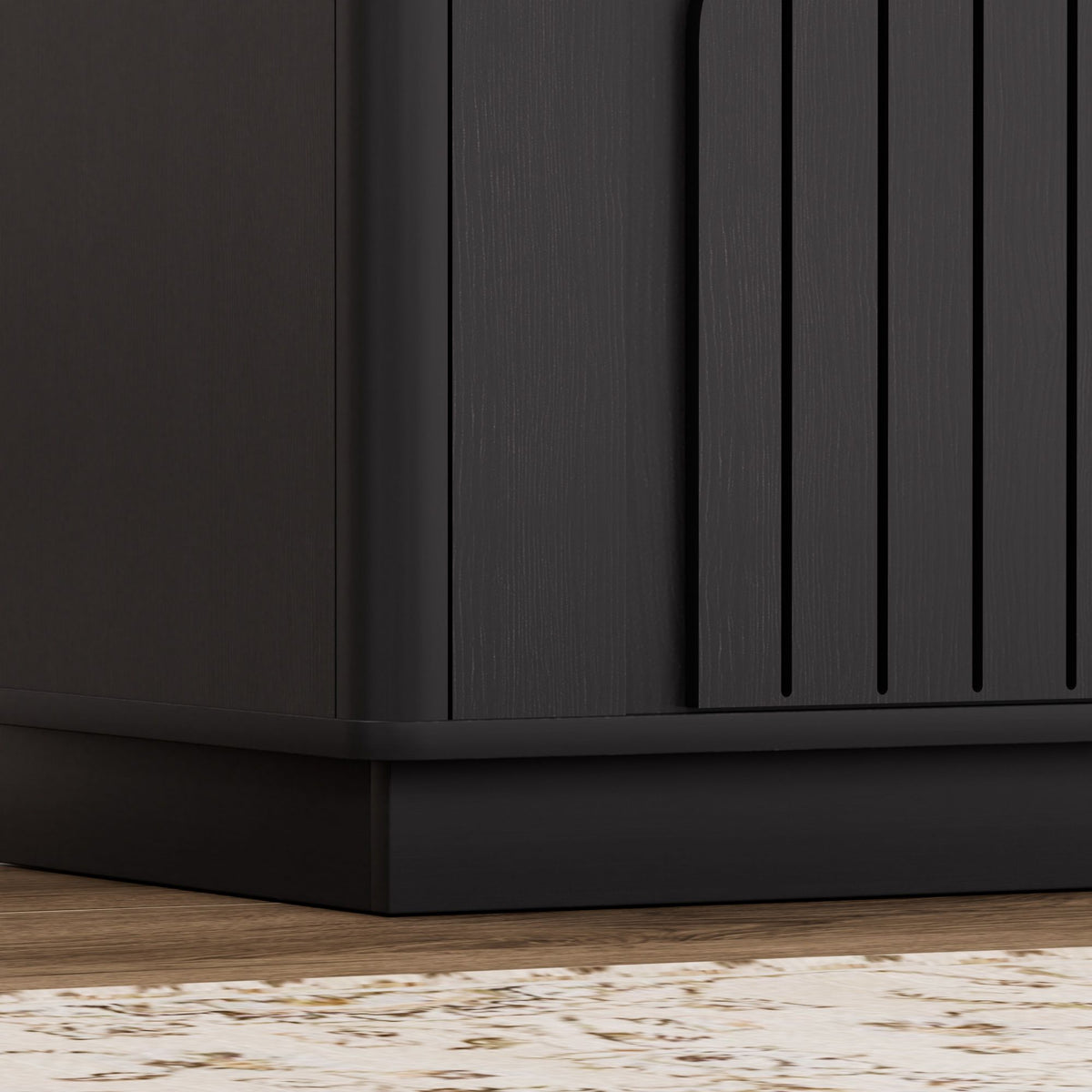 Two-piece nightstand set with arched recesses, storage cabinets with LED lighting, ample storage space, and magnetic push-to-open doors; suitable for bedrooms, living rooms, and offices; Black