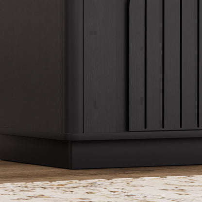 Two-piece nightstand set with arched recesses, storage cabinets with LED lighting, ample storage space, and magnetic push-to-open doors; suitable for bedrooms, living rooms, and offices; Black